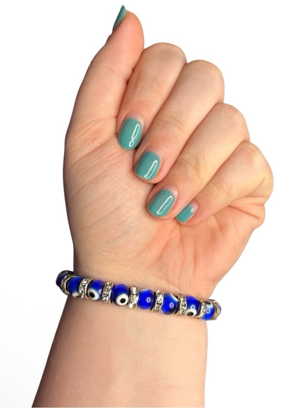 Evil Eye Bracelet Blue Glass Beads Rhinestone Spacers Stretch Bracelet